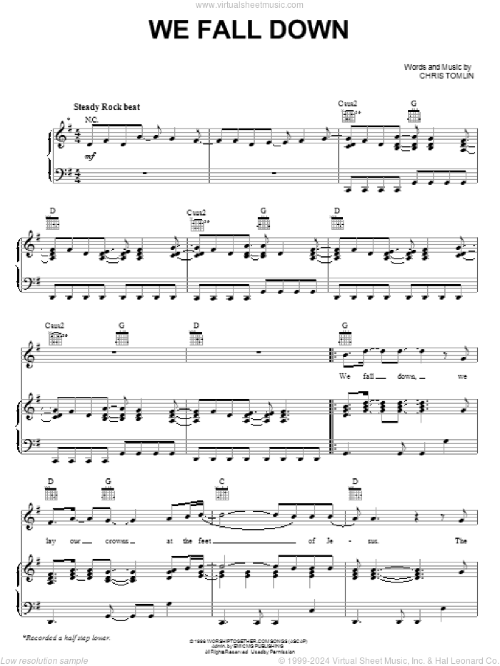We Fall Down sheet music for voice, piano or guitar by Kutless and Chris Tomlin, intermediate skill level