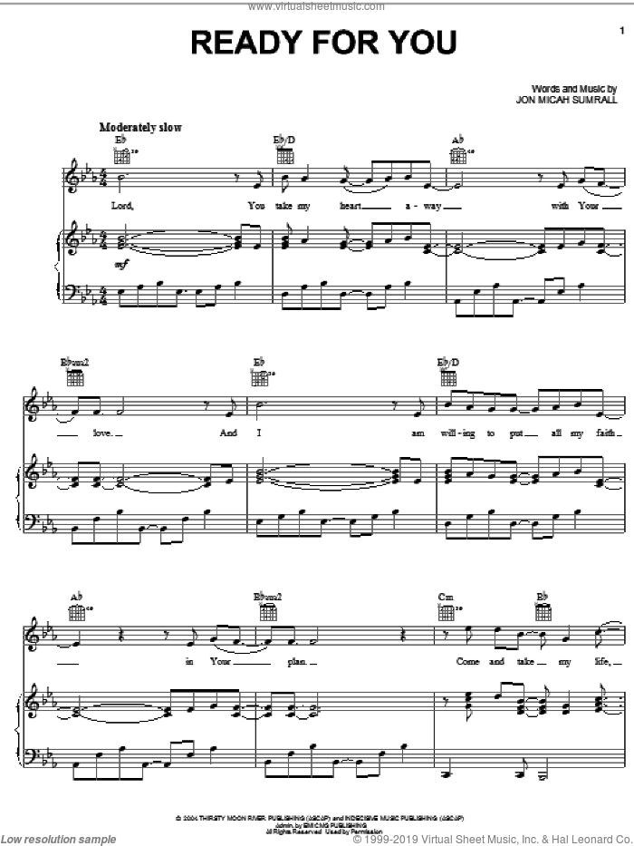 Ready For You sheet music for voice, piano or guitar by Kutless and Jon Micah Sumrall, intermediate skill level