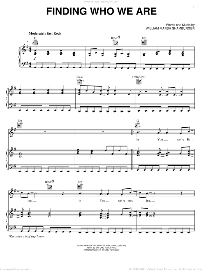 Finding Who We Are sheet music for voice, piano or guitar by Kutless and William Marsh Shamburger, intermediate skill level
