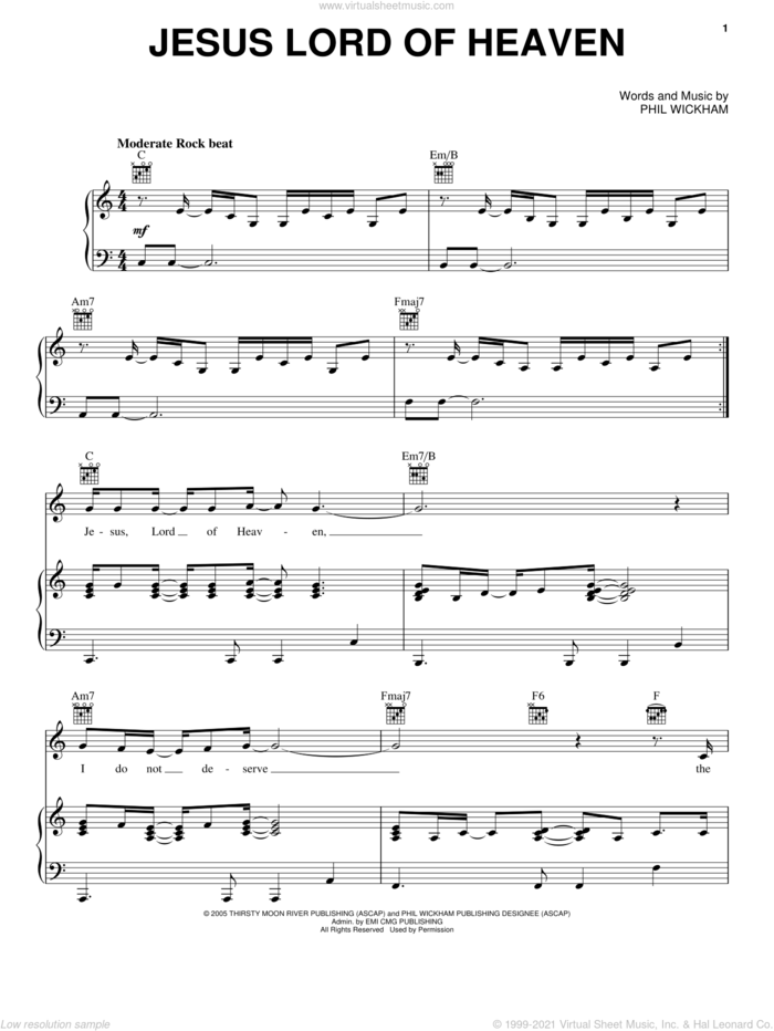 Jesus Lord Of Heaven sheet music for voice, piano or guitar by Kutless and Phil Wickham, intermediate skill level