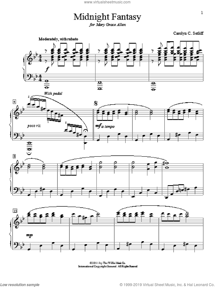 Midnight Fantasy sheet music for piano solo (elementary) by Carolyn C. Setliff, beginner piano (elementary)