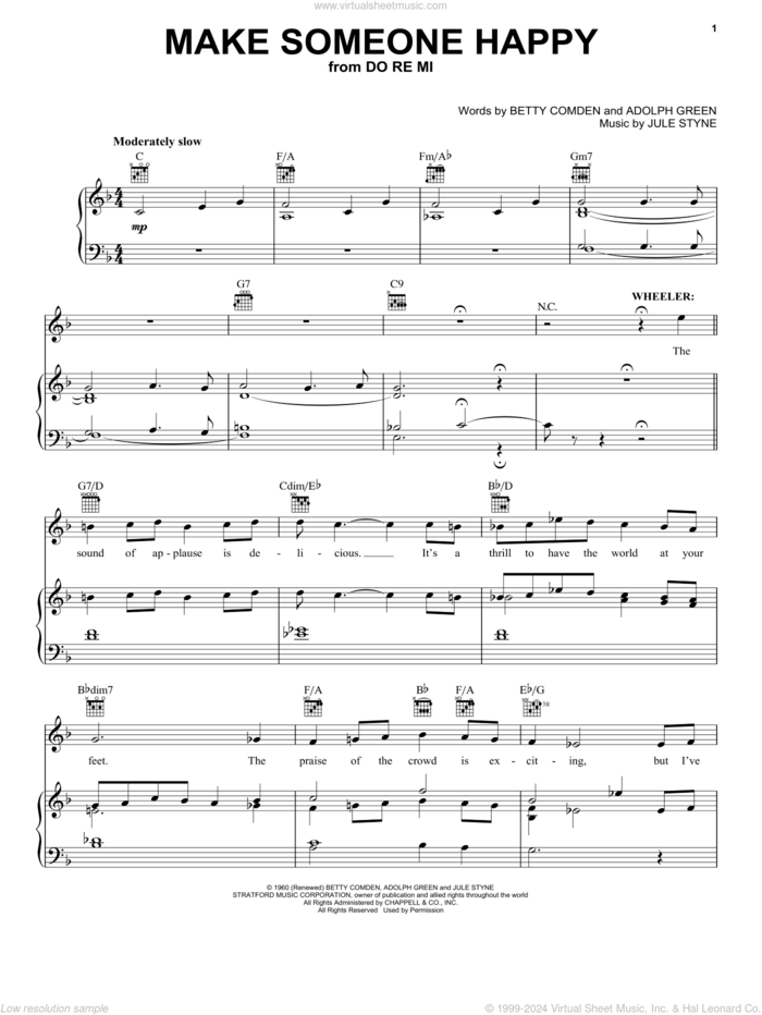 Make Someone Happy (from Do Re Mi) sheet music for voice, piano or guitar by Tony Bennett, Jimmy Duarante, Adolph Green, Betty Comden and Jule Styne, intermediate skill level