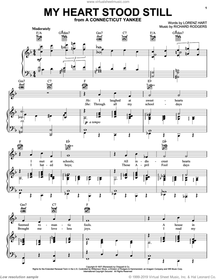 My Heart Stood Still sheet music for voice, piano or guitar by Frank Sinatra, Rodgers & Hart, Lorenz Hart and Richard Rodgers, intermediate skill level