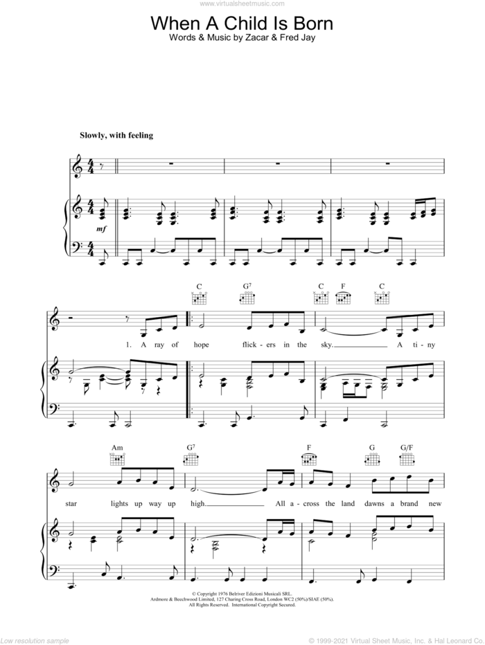 When A Child Is Born sheet music for voice, piano or guitar by Johnny Mathis, Brook Benton, Kenny Rogers, Fred Jay and Zacar, intermediate skill level