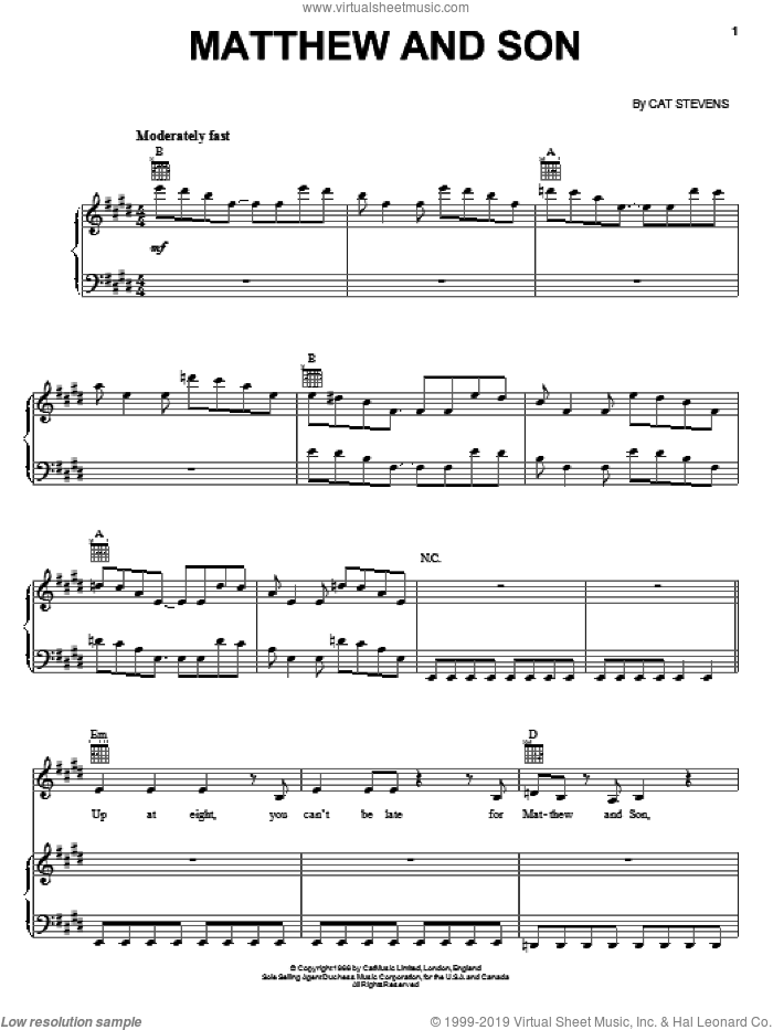 Matthew And Son sheet music for voice, piano or guitar by Cat Stevens, intermediate skill level