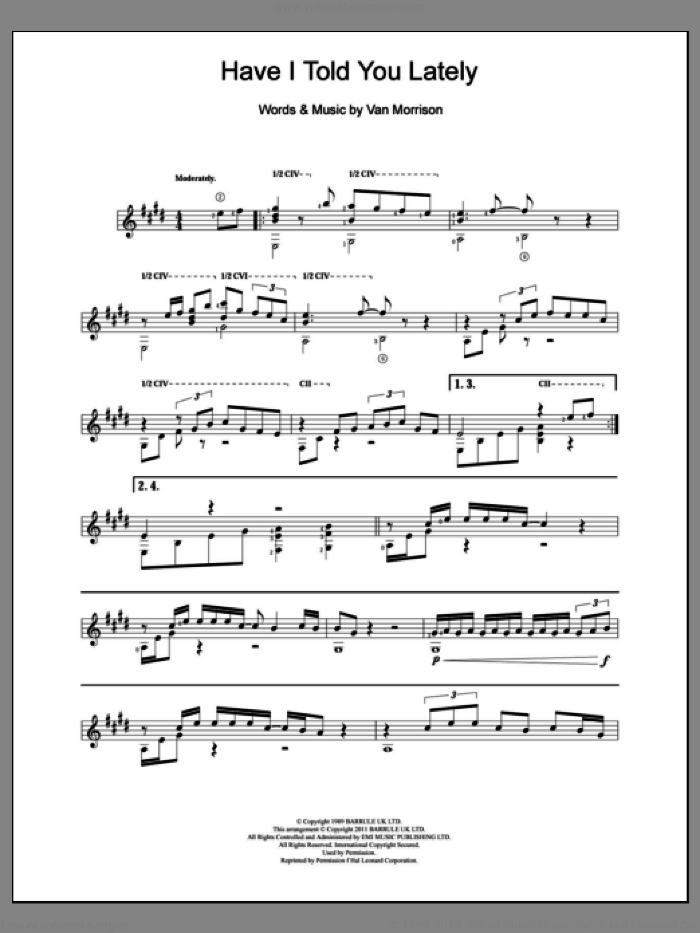Have I Told You Lately sheet music for guitar solo (chords) by Van Morrison, easy guitar (chords)