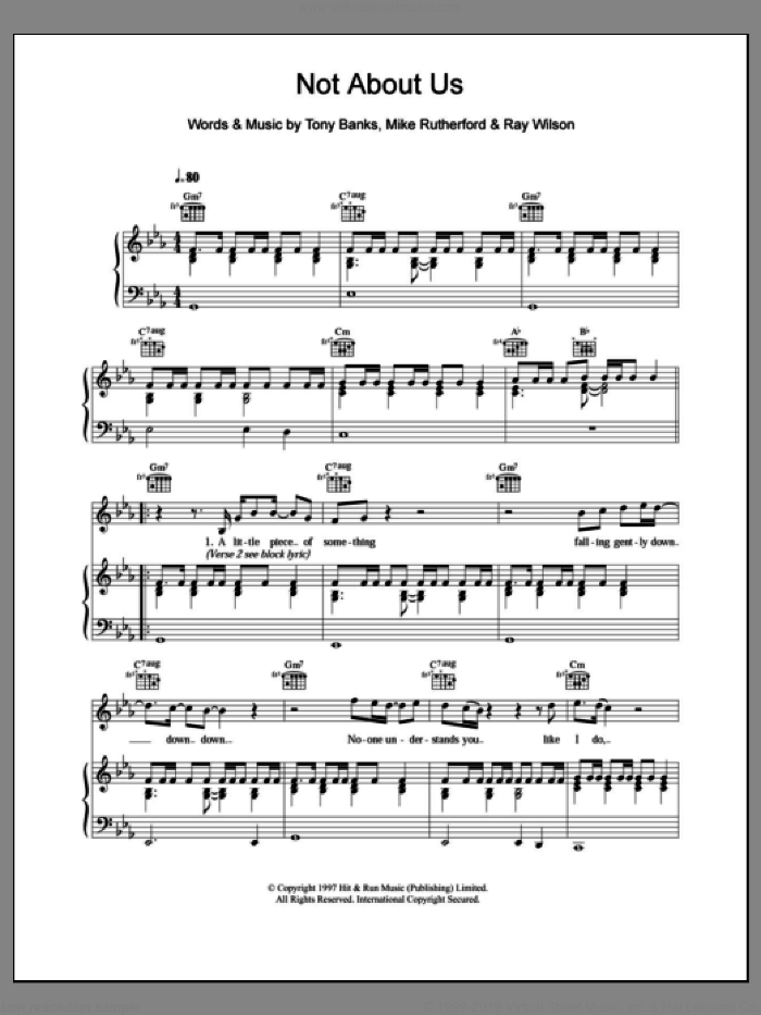 Not About Us sheet music for voice, piano or guitar by Genesis, Mike Rutherford, Ray Wilson and Tony Banks, intermediate skill level