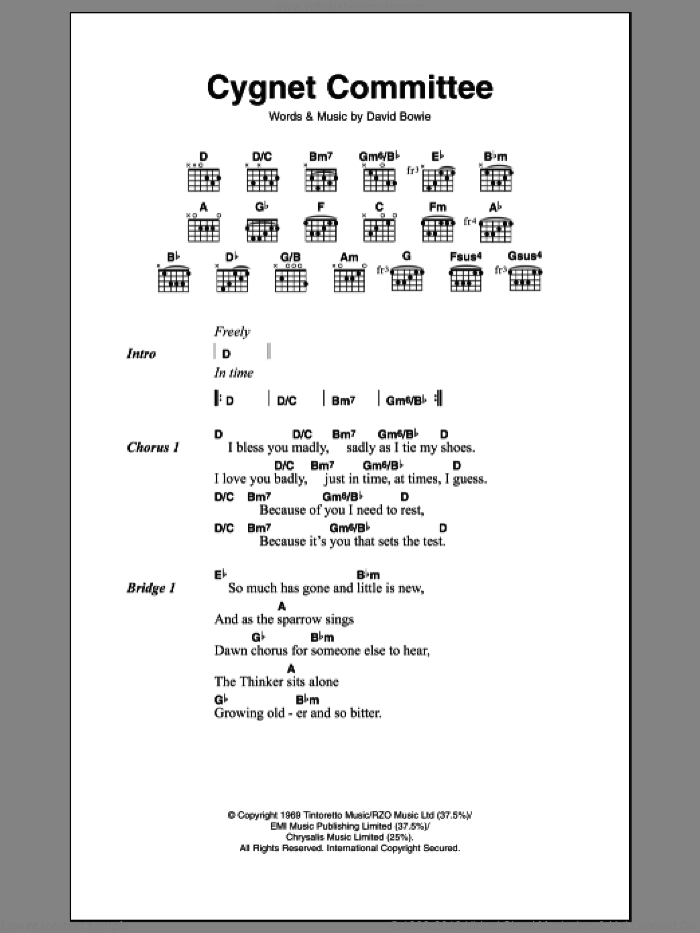 Cygnet Committee sheet music for guitar (chords) by David Bowie, intermediate skill level