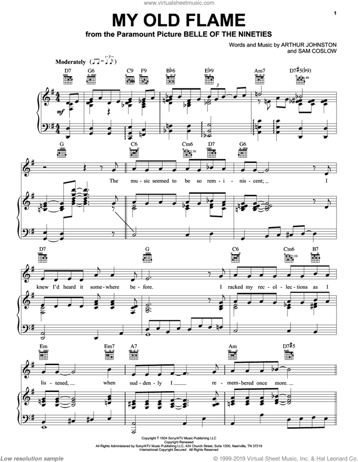 My Old Flame sheet music for voice, piano or guitar by Peggy Lee, Arthur Johnston and Sam Coslow, intermediate skill level