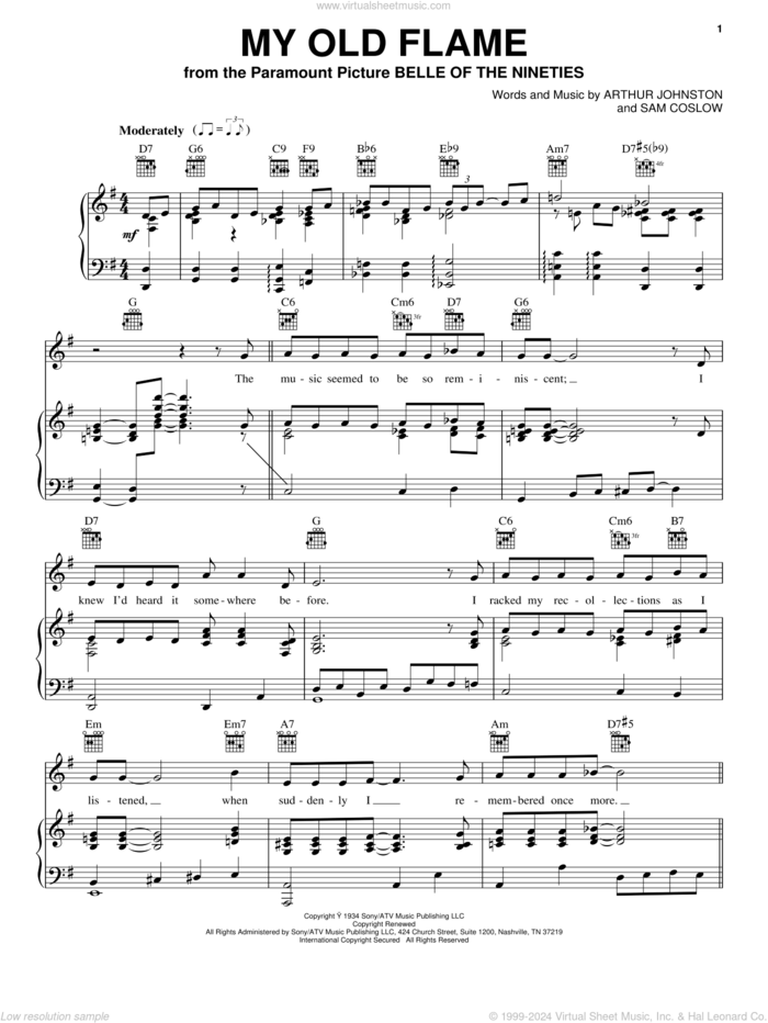 My Old Flame sheet music for voice, piano or guitar by Peggy Lee, Arthur Johnston and Sam Coslow, intermediate skill level