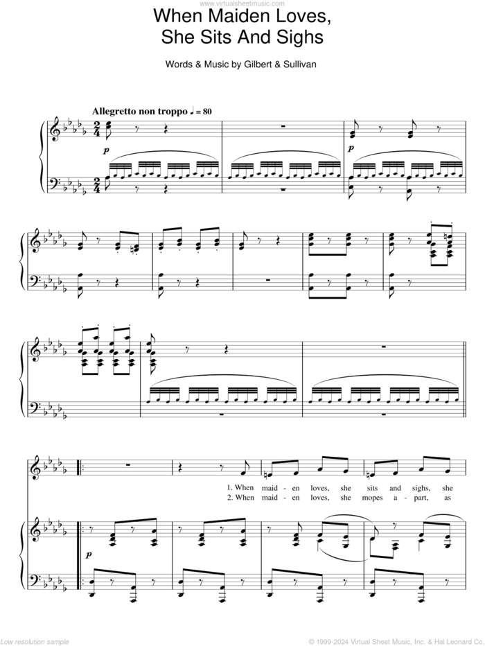 When Maiden Loves She Sits And Sighs sheet music for voice and piano by Gilbert & Sullivan, intermediate skill level