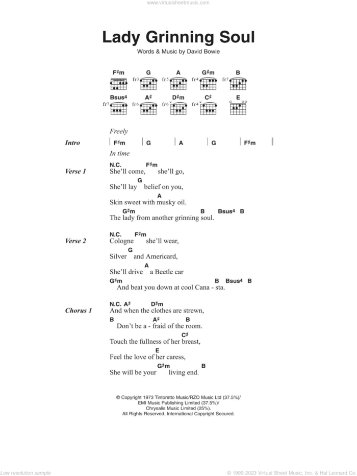 Lady Grinning Soul sheet music for guitar (chords) by David Bowie, intermediate skill level