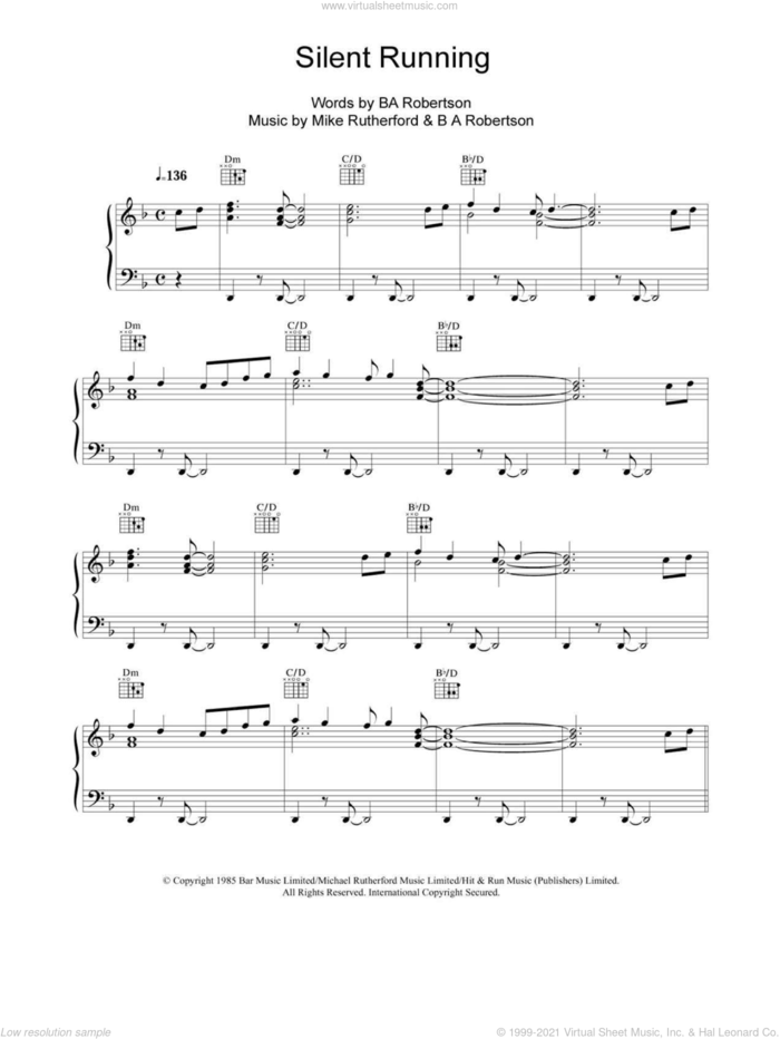 Silent Running sheet music for voice, piano or guitar by Mike & The Mechanics, BA Robertson and Mike Rutherford, intermediate skill level