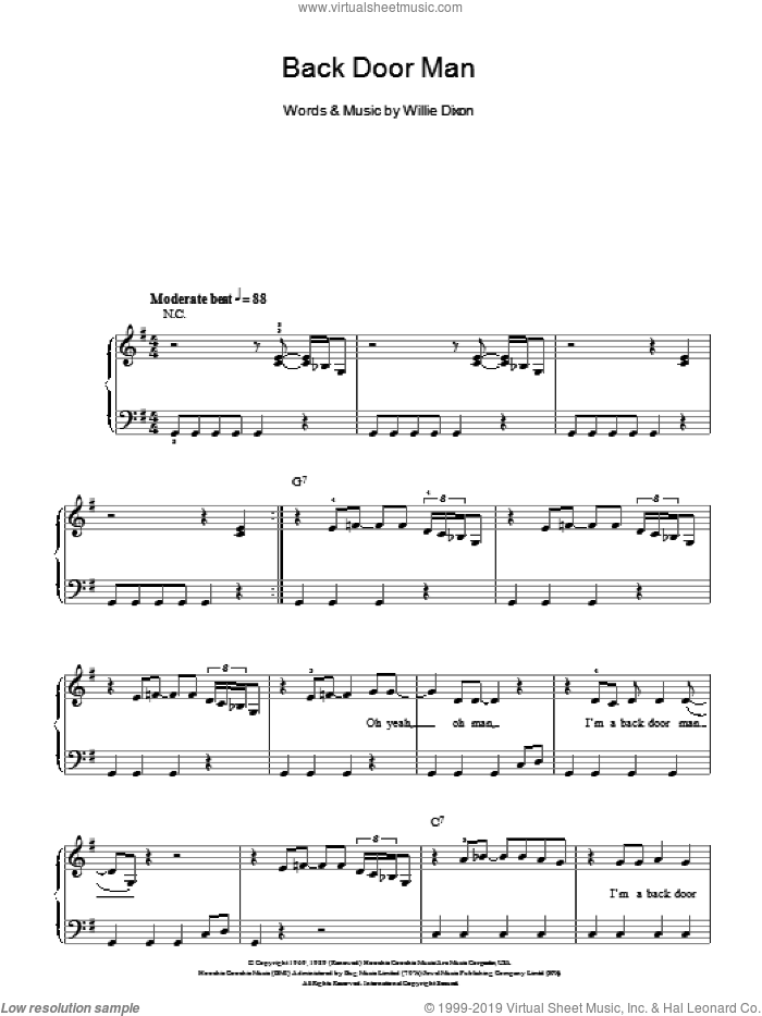 Back Door Man, (easy) sheet music for piano solo by Howlin' Wolf, The Doors and Willie Dixon, easy skill level