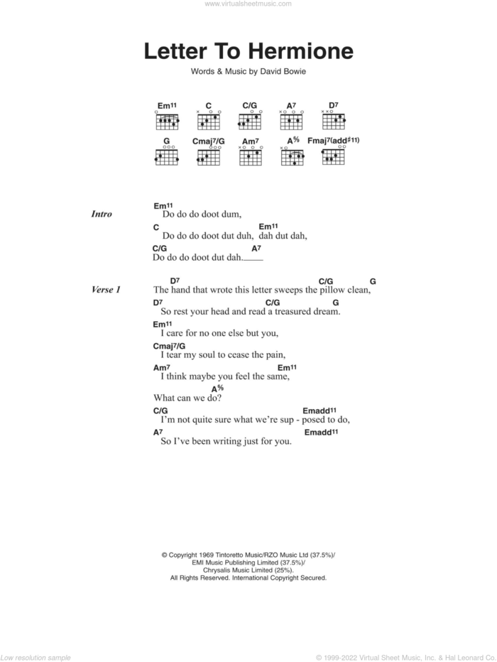 Letter To Hermione sheet music for guitar (chords) by David Bowie, intermediate skill level