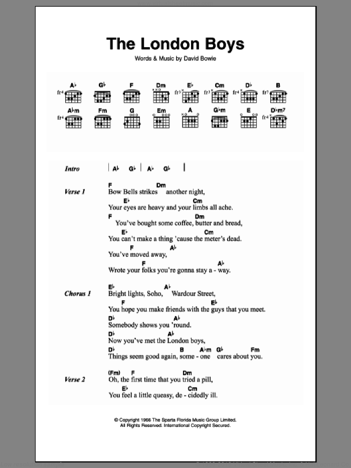 The London Boys sheet music for guitar (chords) by David Bowie, intermediate skill level