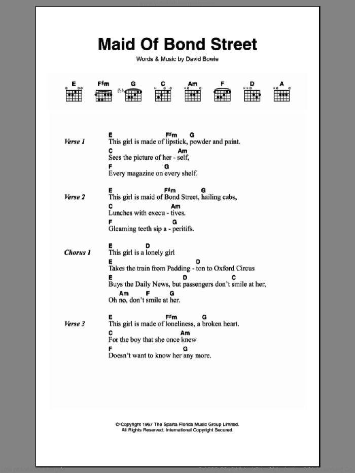 Maid Of Bond Street sheet music for guitar (chords) by David Bowie, intermediate skill level