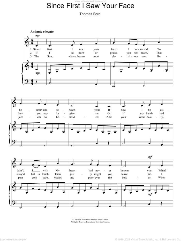 Since First I Saw Your Face sheet music for voice and piano by Thomas Ford, classical score, intermediate skill level