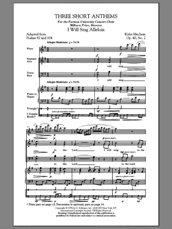 Three Short Anthems sheet music for choir (SATB: soprano, alto, tenor, bass) by Kirke Mechem, intermediate skill level