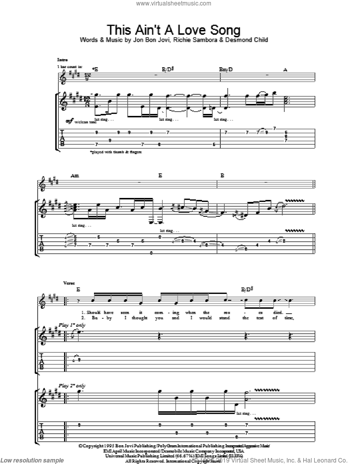 This Ain't A Love Song sheet music for guitar (tablature) by Bon Jovi, DES CHILD, Desmond Child and Richie Sambora, intermediate skill level
