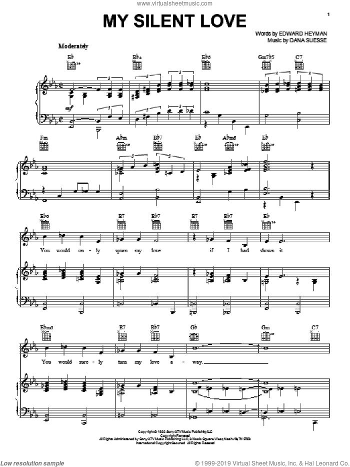 My Silent Love sheet music for voice, piano or guitar by Edward Heyman and Dana Suesse, intermediate skill level