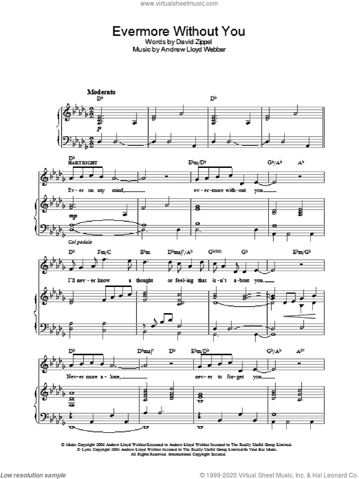 Evermore Without You sheet music for voice, piano or guitar by Andrew Lloyd Webber, The Woman In White (Musical) and David Zippel, intermediate skill level