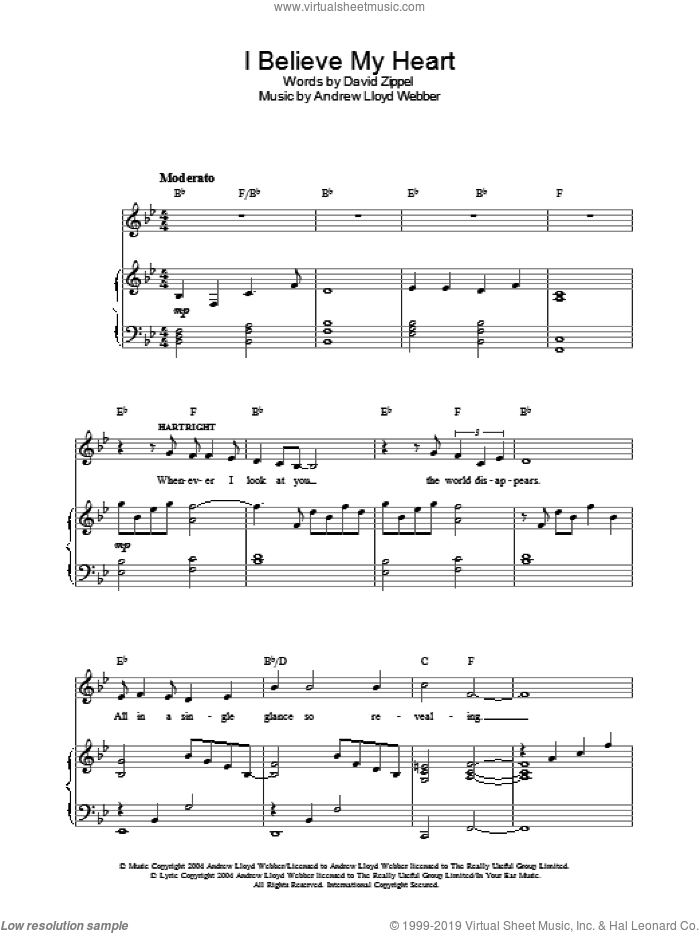 I Believe My Heart (from The Woman In White) sheet music for voice, piano or guitar by Andrew Lloyd Webber, The Woman In White (Musical) and David Zippel, intermediate skill level