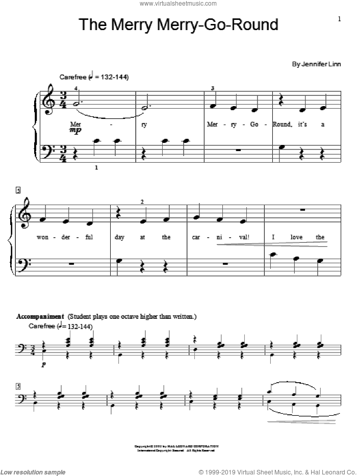 The Merry Merry-Go-Round sheet music for piano solo (elementary) by Jennifer Linn and Miscellaneous, beginner piano (elementary)