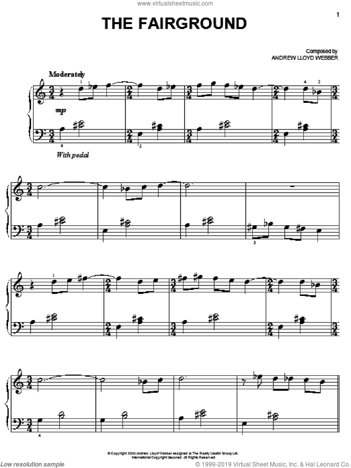 The Fairground sheet music for piano solo by Andrew Lloyd Webber and The Phantom Of The Opera (Musical), intermediate skill level