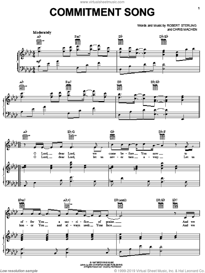Commitment Song sheet music for voice, piano or guitar by Robert Sterling and Chris Machen, wedding score, intermediate skill level