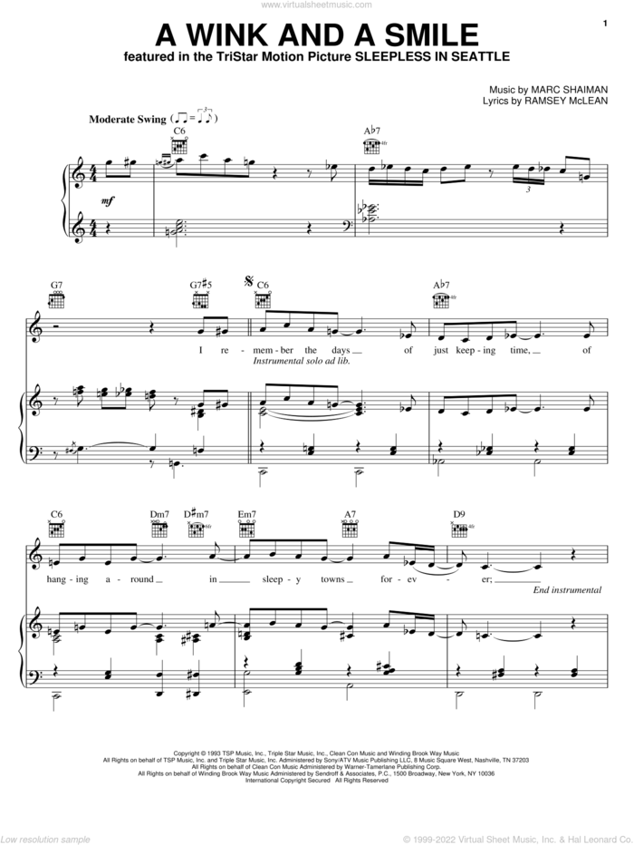 A Wink And A Smile sheet music for voice, piano or guitar by Harry Connick Jr., Marc Shaiman and Ramsey McLean, wedding score, intermediate skill level