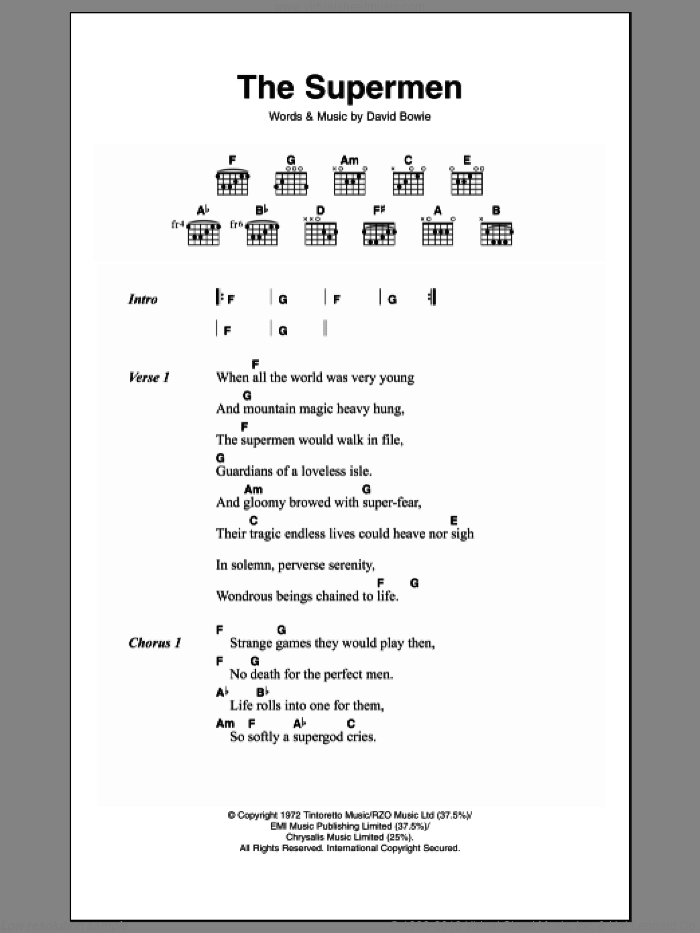 The Supermen sheet music for guitar (chords) by David Bowie, intermediate skill level