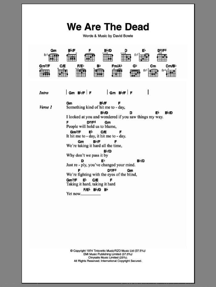 We Are The Dead sheet music for guitar (chords) by David Bowie, intermediate skill level