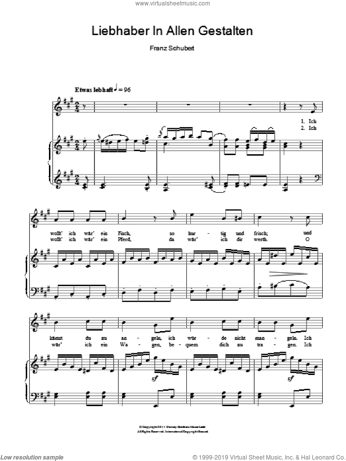 Liebhaber In Allen Gestalten sheet music for voice and piano by Franz Schubert, classical score, intermediate skill level