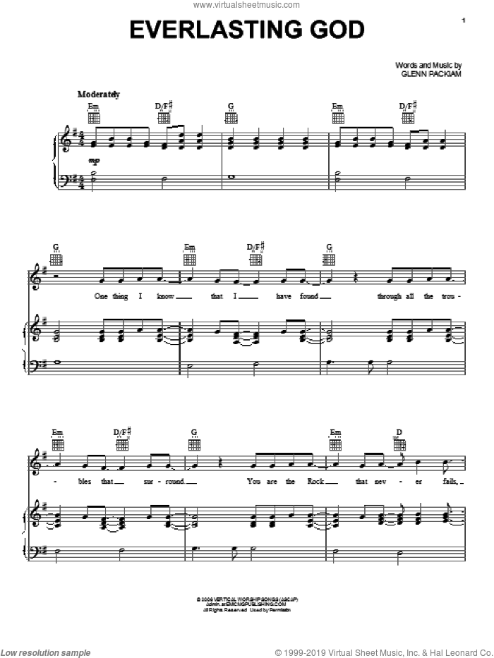Everlasting God sheet music for voice, piano or guitar by Glenn Packiam, intermediate skill level
