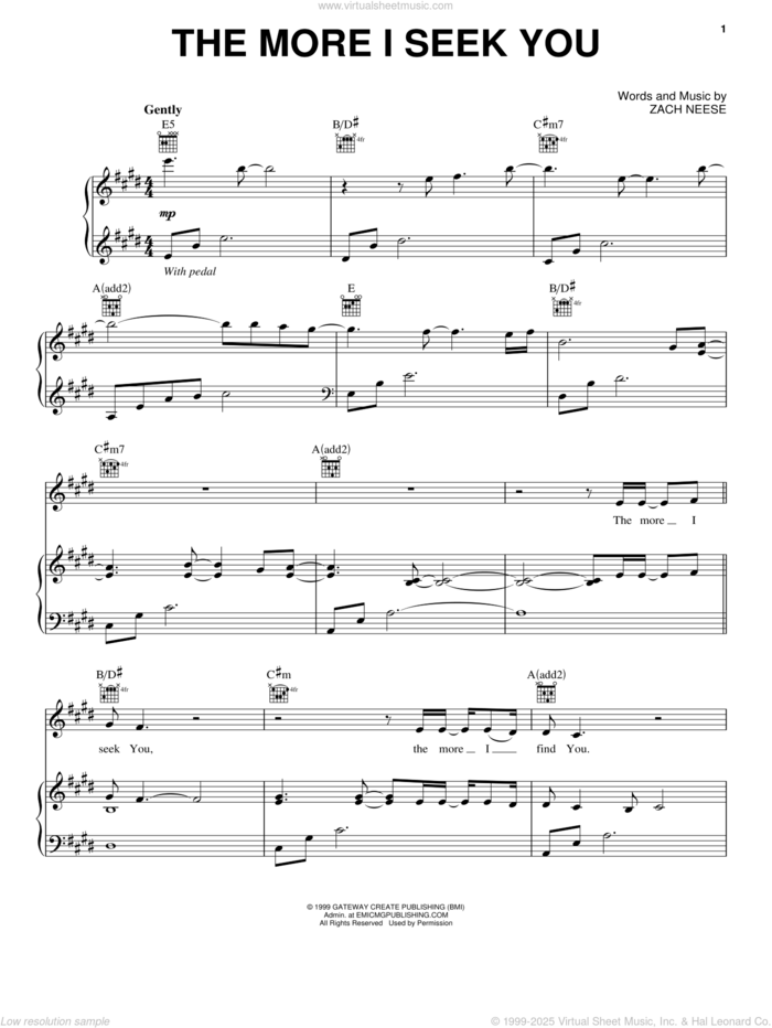 The More I Seek You sheet music for voice, piano or guitar by Zach Neese, intermediate skill level