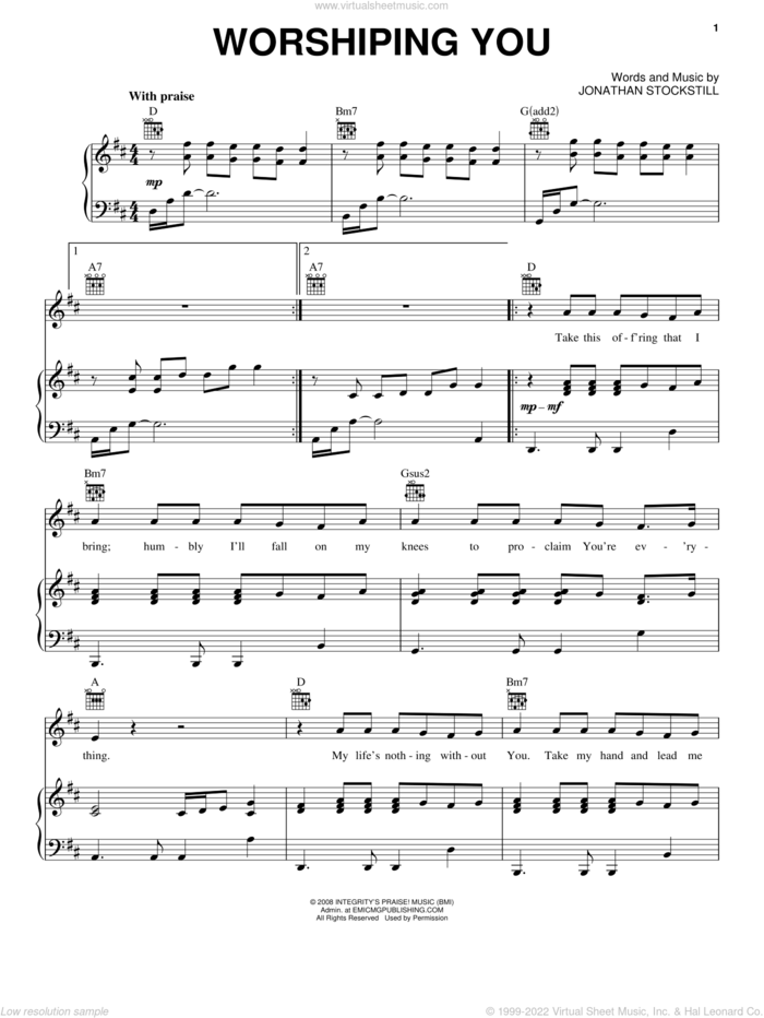 Worshiping You sheet music for voice, piano or guitar by Jonathan Stockstill, intermediate skill level