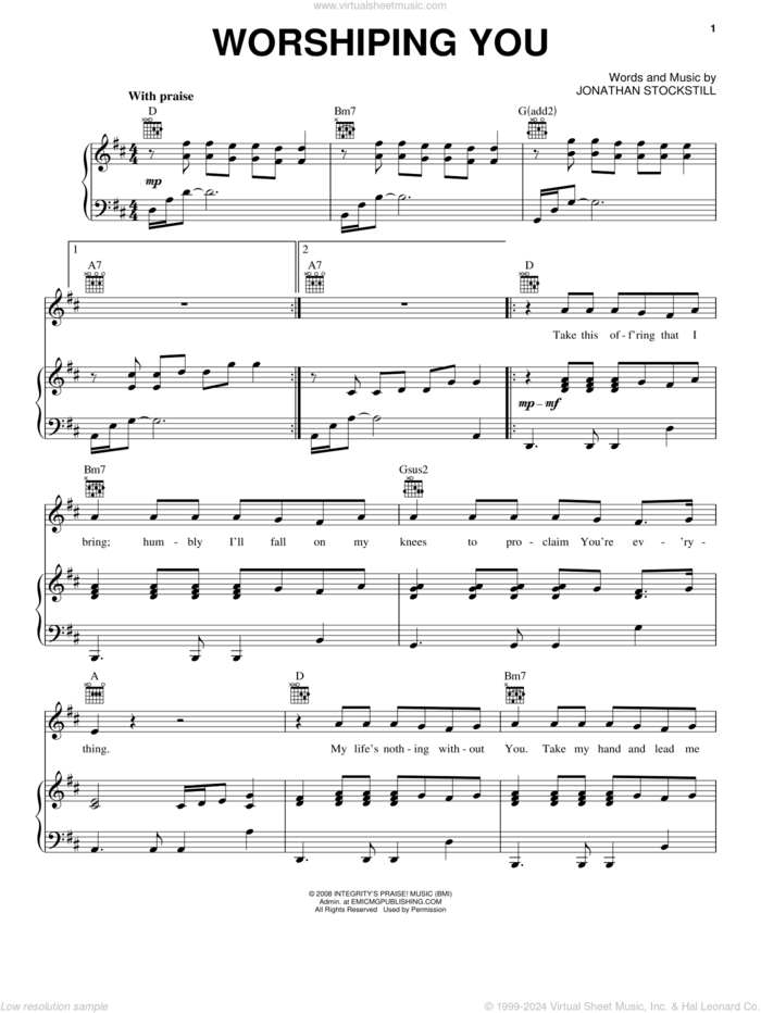 Worshiping You sheet music for voice, piano or guitar by Jonathan Stockstill, intermediate skill level