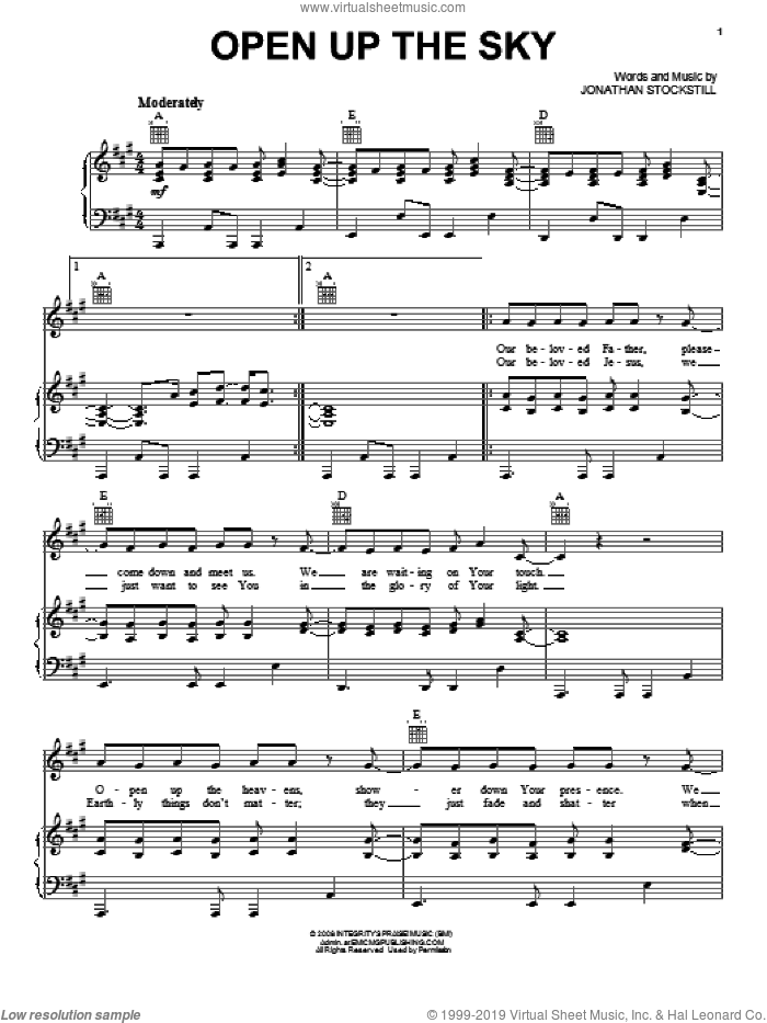 Open Up The Sky sheet music for voice, piano or guitar by Deluge Band and Jonathan Stockstill, intermediate skill level