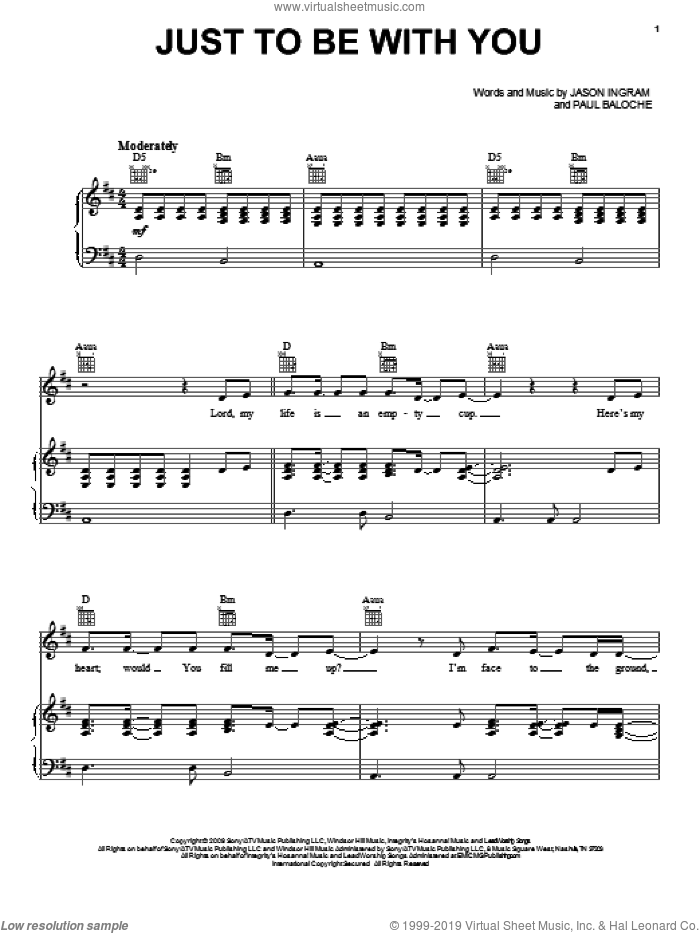 Just To Be With You sheet music for voice, piano or guitar by Paul Baloche and Jason Ingram, intermediate skill level