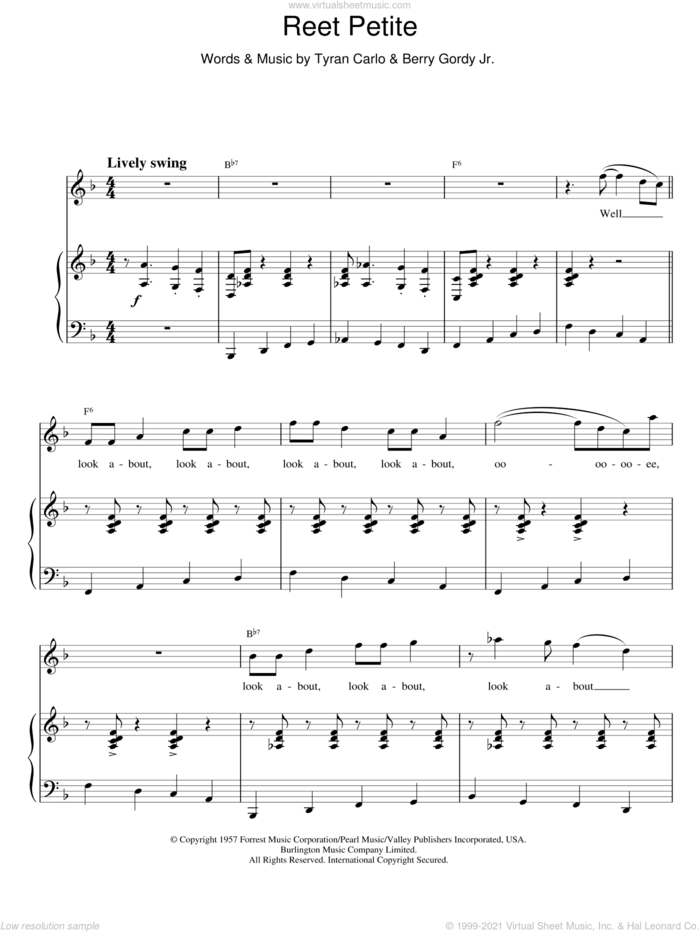 Reet Petite (The Sweetest Girl In Town) sheet music for voice and piano by Jackie Wilson, Berry Gordy and Tyran Carlo, intermediate skill level