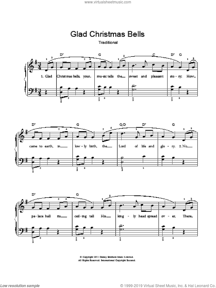 Glad Christmas Bells sheet music for voice and piano by Traditional American Carol and Miscellaneous, intermediate skill level