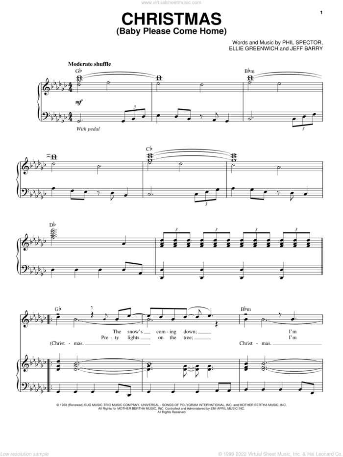 Christmas (Baby Please Come Home) sheet music for voice and piano by Michael Buble, Ellie Greenwich, Jeff Barry and Phil Spector, intermediate skill level