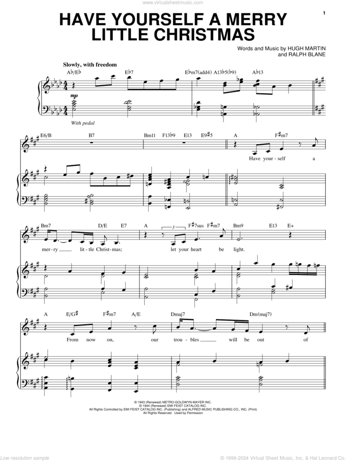 Have Yourself A Merry Little Christmas sheet music for voice and piano by Michael Buble, Carpenters, Hugh Martin and Ralph Blane, intermediate skill level