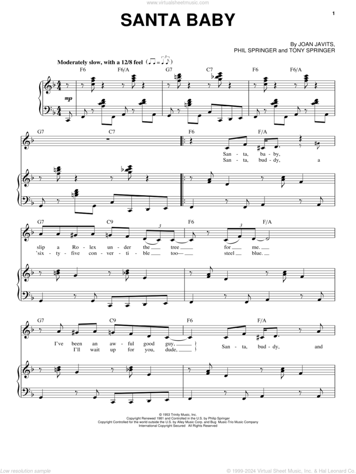 Santa Baby sheet music for voice and piano by Michael Buble, Joan Javits, Phil Springer and Tony Springer, intermediate skill level