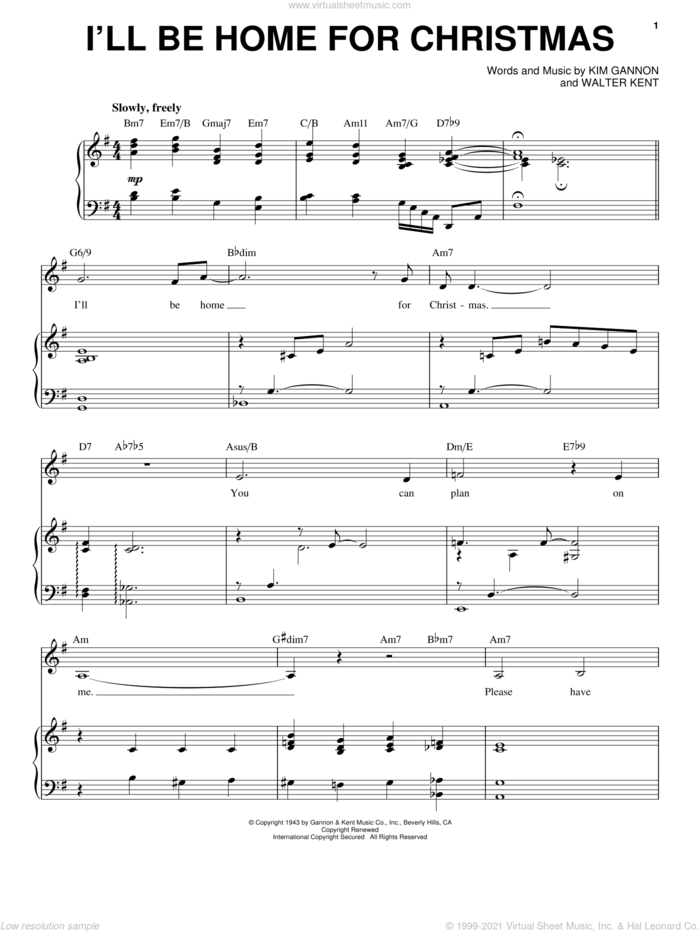 I'll Be Home For Christmas sheet music for voice and piano by Michael Buble, Kim Gannon and Walter Kent, intermediate skill level