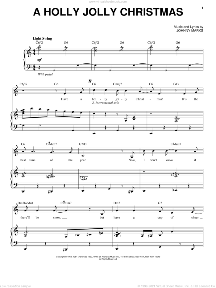 A Holly Jolly Christmas sheet music for voice and piano by Michael Buble and Johnny Marks, intermediate skill level