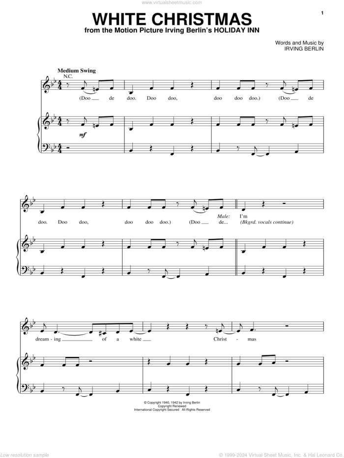 White Christmas sheet music for voice and piano by Michael Buble and Irving Berlin, intermediate skill level