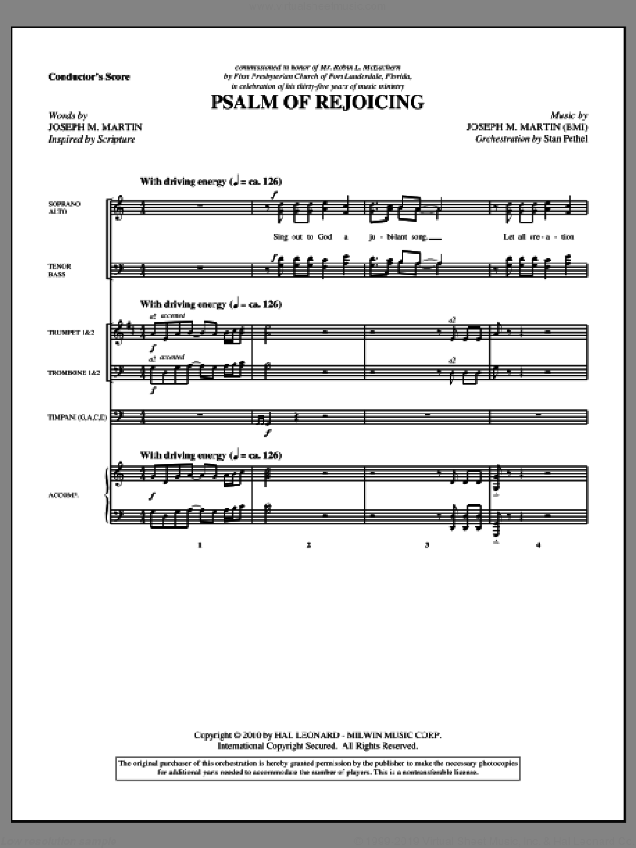 Psalm Of Rejoicing (complete set of parts) sheet music for orchestra/band (Orchestra) by Joseph M. Martin, intermediate skill level