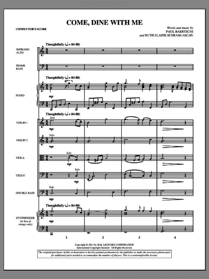 Come, Dine With Me (complete set of parts) sheet music for orchestra/band (Orchestra) by Ruth Elaine Schram and Paul Baertschi, intermediate skill level